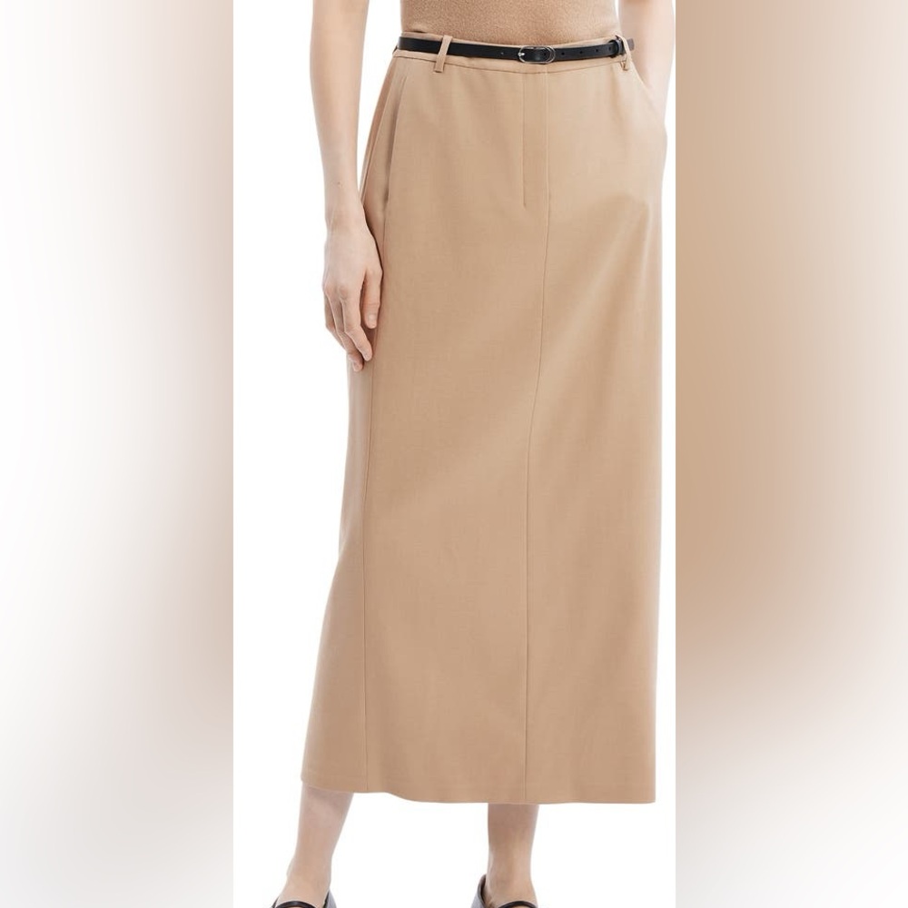 Theory High Waist Camel Midi Skirt